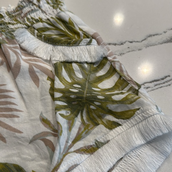 Vintage Havana Girls Sage Khaki Tropical Leaf Smocked Tube and Fringe Short Set - Picture 2 of 10